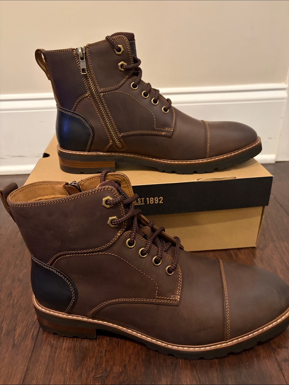 Florsheim Brown Leather Lace-Up & Zip Work Boots